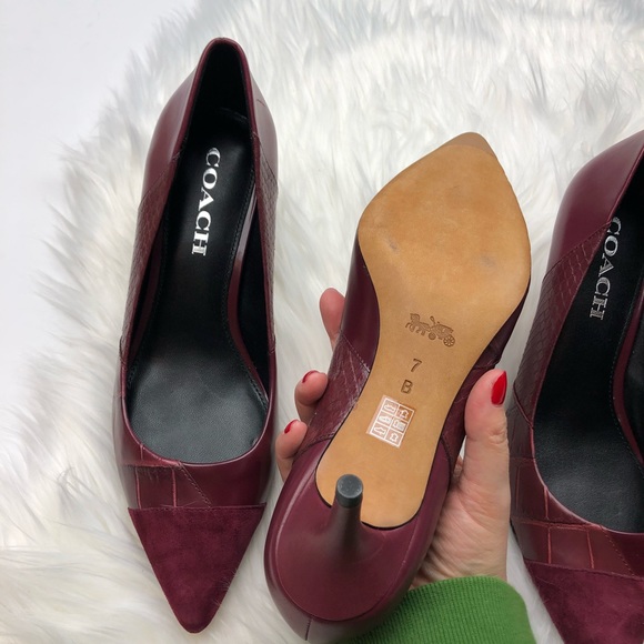 New Coach Patchwork Burgundy Suede Heels - Picture 6 of 6